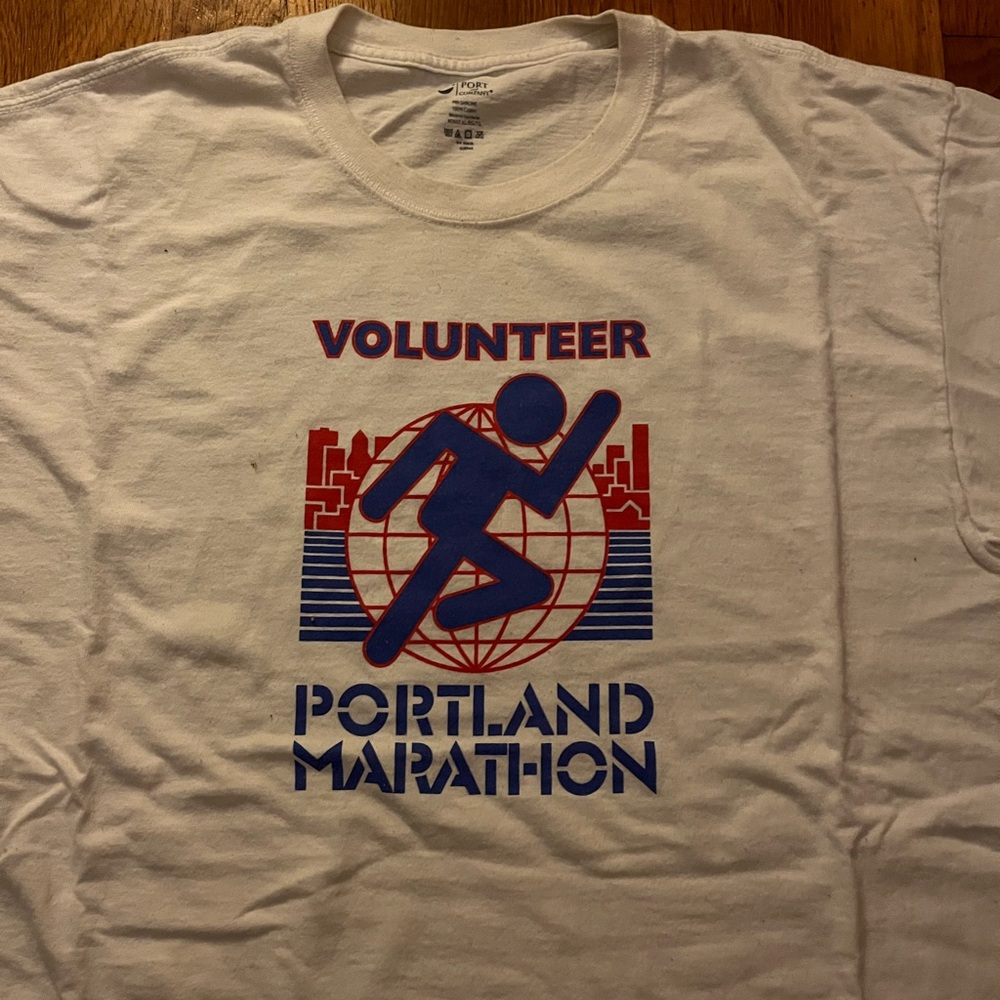 Port and Company White Volunteer Portland Marathon Tee